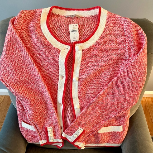 GAP Orange button down sweater with white trim. NWT - Picture 2 of 5